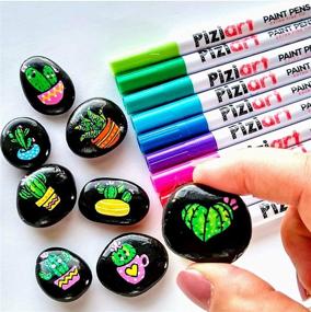 img 3 attached to 🎨 PIZIART Acrylic Paint Pens Set of 15 Paint Markers - Ideal for Rock Painting, Glass, Ceramic, Wood, Fabric, and More! Extra-Fine Tip, Quick-Dry Formula, Non-Toxic. Perfect for DIY Crafts and Kindness Rocks.