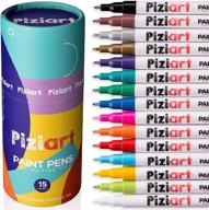 🎨 piziart acrylic paint pens set of 15 paint markers - ideal for rock painting, glass, ceramic, wood, fabric, and more! extra-fine tip, quick-dry formula, non-toxic. perfect for diy crafts and kindness rocks. logo