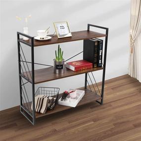 img 2 attached to 📚 Stylish and Functional NOZE 3 Tier Industrial Bookshelf: Perfect for Home and Office Storage, Rustic Bookcase in Walnut