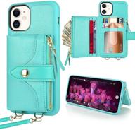 📱 lameeku iphone 12 pro/iphone 12 crossbody wallet case: card holder, strap, zipper purse, bumper case - mint green (6.1'') logo