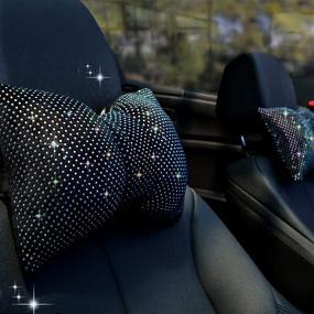 img 4 attached to ChuLian 2 PCS Bling Car Pillow - Stylish Rhinestones Bowknot Neck Rest Cushion for Car Seat, Sleeping Travel Headrest Support Neck Pillow - Perfect Car Accessory for Women