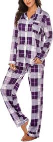 img 4 attached to 👚 Ekouaer Women's Long Sleeve Pajama Set - Button Down Sleepwear, Soft Nightwear, Lounge Sets S-XXL