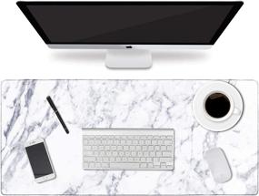 img 4 attached to 🖱️ HAOCOO Desk Pad - Large Gaming Mouse Pad 31.5×15.7 inches - Durable Extended Computer Mouse Pad - Water-Resistant Desk Mat - Thick Writing Pad with Non-Slip Rubber Base - Ideal for Office Use - White Marble Design