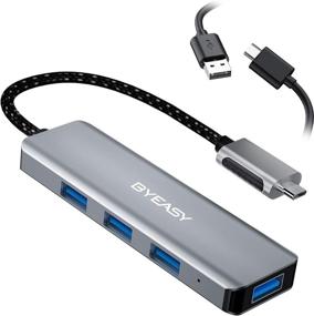 img 4 attached to 🔌 BYEASY USB C Hub 4 Ports, Aluminum USB-C [Thunderbolt 3] Hub with Power Cable, USB 3.0 Hub with Braided OTG Cord for MacBook Pro, MacBook Air, iPad Pro, Samsung Note 10, S9