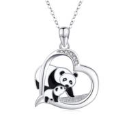 🐼 silver plated panda elephant pendant necklace with crystal rose flower chain - chic jewelry for women and girls logo