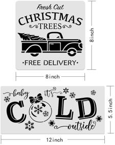 img 2 attached to 🎄 Create Festive Farmhouse Crafts with 8PCS Reusable Christmas Stencils: Let It Snow, Santa, Noel, Snowflakes, Retro Truck Christmas Tree - 8x 8 Inch Stencil Set