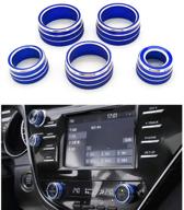 thor-ind 5pcs center console knobs ac air conditioning button audio function rear mirror knob switch cover trim for toyota camry 2018 2019 2020 (blue) logo
