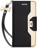 📱 fyy leather case with mirror & wrist strap for iphone 8 plus/iphone 7 plus - wallet flip folio case (black) logo