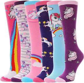 img 4 attached to Kids' Crazy Fun Animal Unicorn Knee High Socks - 6 Pack of Novelty Long Boot Socks