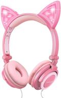 barsone cat ear headphones for girls - tablet school supplies gifts, led light up, wired & adjustable kids headphones, foldable over ear game headset for travel, birthday, christmas (peach) logo