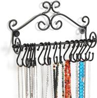 wall-mounted black metal scrollwork design jewelry storage organizer rack with 20 hanging s-hooks by mygift логотип