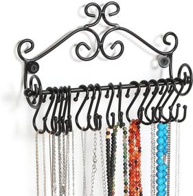 img 4 attached to Wall-Mounted Black Metal Scrollwork Design Jewelry Storage Organizer Rack with 20 Hanging S-Hooks by MyGift