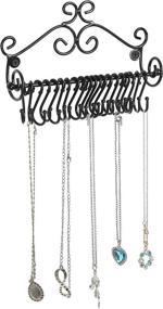 img 1 attached to Wall-Mounted Black Metal Scrollwork Design Jewelry Storage Organizer Rack with 20 Hanging S-Hooks by MyGift