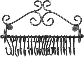 img 3 attached to Wall-Mounted Black Metal Scrollwork Design Jewelry Storage Organizer Rack with 20 Hanging S-Hooks by MyGift