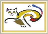 🐱 funchey stamped cross stitch kit: embroidery starter for adults - frightened fat cat design - diy 14ct cross stitching logo