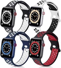 img 4 attached to 🌈 GROGON ремешки для Apple Watch 44 мм, 42 мм, 45 мм, 41 мм, 40 мм, 38 мм, совместимые для мужчин и женщин - 4 шт. Силиконовые спортивные водонепроницаемые дышащие мягкие запасные ремешки для iWatch SE Серия 7/6/5/4/3/2/1.