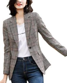 img 3 attached to 👩 Stylish and Classic Women's Notch Lapel Boyfriend Blazer Suit – Houndstooth Plaid Jacket Coat by ebossy