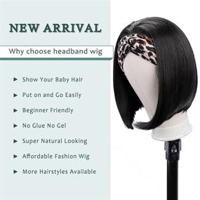img 2 attached to 👩 Sleek 10 Inch Straight Bob Headband Wig for Black Women - Heat Resistant Synthetic Hair, Perfect for Cosplay & Daily Use!