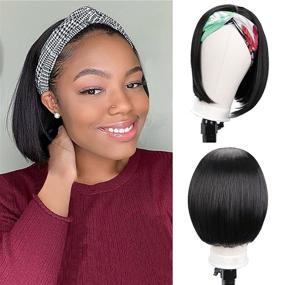 img 3 attached to 👩 Sleek 10 Inch Straight Bob Headband Wig for Black Women - Heat Resistant Synthetic Hair, Perfect for Cosplay & Daily Use!
