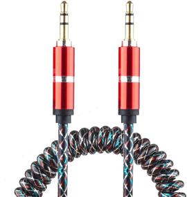 img 3 attached to 🔊 Lilware Rubberized Coiled Spring Auxiliary 3.5mm Audio Male to Male Cable - Red: Enhance Multimedia Device Audio Experience