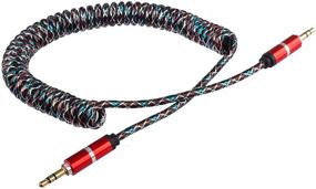 img 2 attached to 🔊 Lilware Rubberized Coiled Spring Auxiliary 3.5mm Audio Male to Male Cable - Red: Enhance Multimedia Device Audio Experience