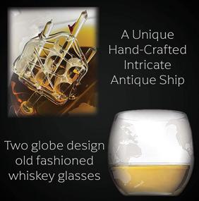 img 2 attached to 🥃 850ml Globe Whiskey Decanter Set with 2 Etched Whisky Glasses - Includes Free 9 Whiskey Stones, Ice Tong, 2 Coasters - Perfect Gift Set for Liquor, Bourbon, Scotch, Vodka - Complete with Wood Stand