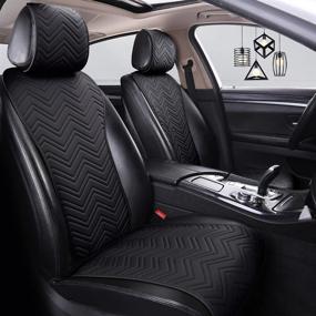 img 4 attached to Кожаные универсальные чехлы для автомобильных сидений Menifomory черного цвета, роскошные автомобильные подушки для сидений с волновым узором, покрывают 2/3 сидений, 11 шт., подходят для автомобилей/автомобилей/грузовиков/SUV (черный)