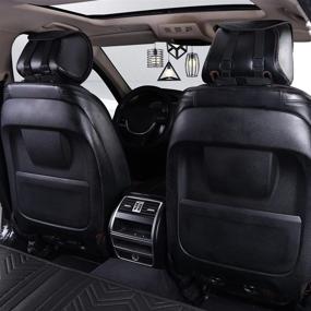 img 2 attached to Кожаные универсальные чехлы для автомобильных сидений Menifomory черного цвета, роскошные автомобильные подушки для сидений с волновым узором, покрывают 2/3 сидений, 11 шт., подходят для автомобилей/автомобилей/грузовиков/SUV (черный)