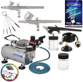 img 1 attached to ✨ Master Airbrush Cool Runner II Dual Fan Air Compressor Professional Airbrushing System Kit - 3 Airbrushes, Gravity/Siphon Feed, Holder, Mixing Wheel, Cleaning Brush Set, How-To Guide