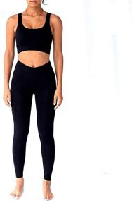 img 2 attached to Women's 2-Piece Ribbed Seamless Yoga Outfits by Jetjoy: Enhanced Exercise Apparel for Sports