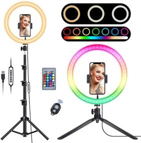 img 4 attached to 📸 Enhanced 12.6" RGB Selfie Ring Light with Stand - 27 Light Modes & 10 Brightness Levels, Remote Shutter & Dual Tripod Stands for Live Stream/Makeup/YouTube Video/Photography