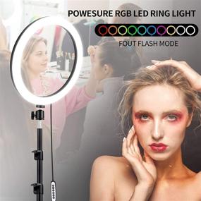 img 2 attached to 📸 Enhanced 12.6" RGB Selfie Ring Light with Stand - 27 Light Modes & 10 Brightness Levels, Remote Shutter & Dual Tripod Stands for Live Stream/Makeup/YouTube Video/Photography