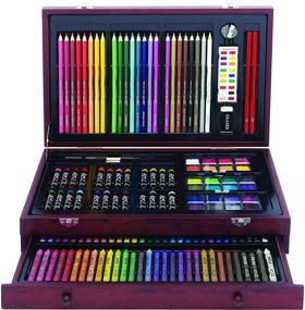 img 2 attached to 🎨 Art 101 Doodle and Color 142 Pc Art Set in Wood Carrying Case - Includes Premium Colored Pencils, Crayons, Oil Pastels, Watercolors - Portable Art Studio Kit