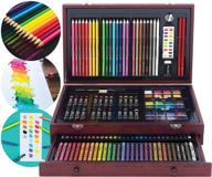 🎨 art 101 doodle and color 142 pc art set in wood carrying case - includes premium colored pencils, crayons, oil pastels, watercolors - portable art studio kit логотип