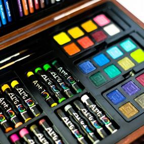 img 1 attached to 🎨 Art 101 Doodle and Color 142 Pc Art Set in Wood Carrying Case - Includes Premium Colored Pencils, Crayons, Oil Pastels, Watercolors - Portable Art Studio Kit