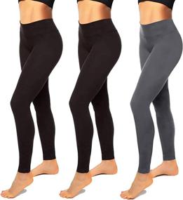 img 4 attached to Women's High Waisted Leggings: Black Seamless Workout Pants for Running, Yoga & Tummy Control - Reg & Plus Size