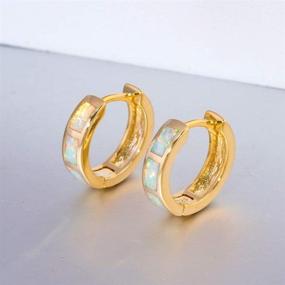 img 3 attached to 💫 14K Gold Plated Huggie Earrings with Opal Stones - Women's Small Hoop Earrings, Perfect Jewelry Gift