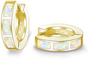 img 4 attached to 💫 14K Gold Plated Huggie Earrings with Opal Stones - Women's Small Hoop Earrings, Perfect Jewelry Gift