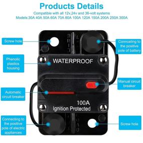 img 1 attached to 100 AMP Fuse Holders with Reset Button - Audio Circuit Breaker for Automotive Marine Boat Audio System, Replace Fuses - DC Fuse Holder for Overload Protection, 12V-48V Inverter