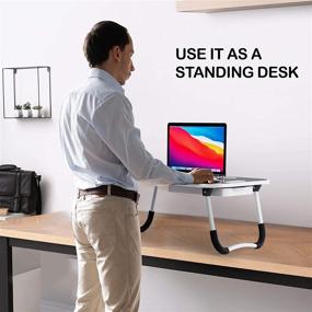 img 3 attached to 🛏️ Gray Lap Desk: Foldable Bed Tray, Standing Laptop Desk & TV Tray Table for Eating, Reading, and More