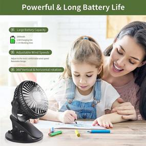 img 3 attached to 🔋 Liwin Rechargeable Stroller Fan - Portable USB Powered Mini Clip-on Desk Fan with 3 Adjustable Speeds - Black