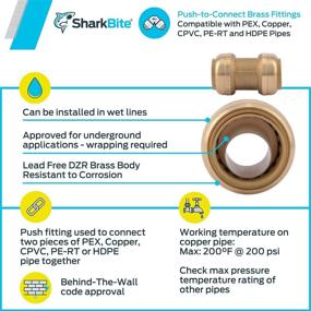 img 1 attached to 🦈 SharkBite 1 Inch Brass Push-To-Connect Straight Coupling Fitting for PEX, Copper, CPVC, PE-RT or HDPE Pipe - U020LFA: Seamless Pipe Connection Solution