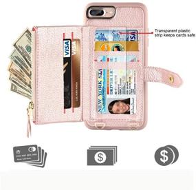 img 2 attached to LAMEEKU Wallet Case for iPhone 8 Plus, iPhone 7 Plus - Card Holder Leather Case with Wrist Chain, Crossbody Strap, and Zipper - Rose Gold (5.5 inches)