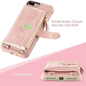 img 1 attached to LAMEEKU Wallet Case for iPhone 8 Plus, iPhone 7 Plus - Card Holder Leather Case with Wrist Chain, Crossbody Strap, and Zipper - Rose Gold (5.5 inches)