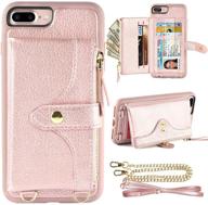 lameeku wallet case for iphone 8 plus, iphone 7 plus - card holder leather case with wrist chain, crossbody strap, and zipper - rose gold (5.5 inches) logo