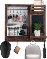 🔑 entryway wall mail key holder - rustic wooden hanging mail storage with 5 double hooks, chalkboard and decorative element (burnt paulownia) логотип