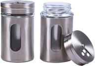 granular seasoning set: salt and pepper shakers with adjustable pour holes - 3.3×2 inch stainless steel outer layer, thick glass interior for enhanced durability logo