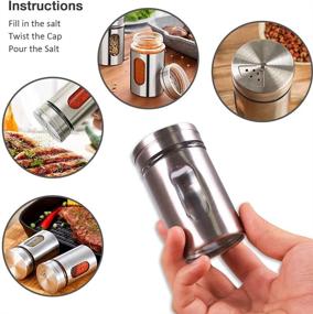 img 1 attached to Granular Seasoning Set: Salt and Pepper Shakers with Adjustable Pour Holes - 3.3×2 Inch Stainless Steel Outer Layer, Thick Glass Interior for Enhanced Durability