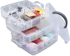 img 2 attached to 📦 Stackable Craft Organizer Box - 2 Pack, 3-Layer Small Storage Container Case with Adjustable Compartments for Beads, Crafts, Jewelry, Fishing Tackle - Ideal Size (5.75 x 5.75 x 5 inches)