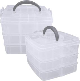 img 4 attached to 📦 Stackable Craft Organizer Box - 2 Pack, 3-Layer Small Storage Container Case with Adjustable Compartments for Beads, Crafts, Jewelry, Fishing Tackle - Ideal Size (5.75 x 5.75 x 5 inches)